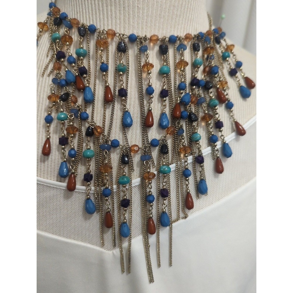Vtg Double Strand Beaded With Tassels Necklace Costume Jewelry
